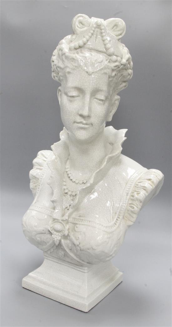 A crackleglaze bust of lady, height 60cm